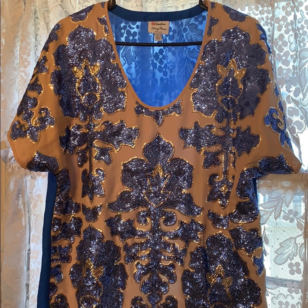 Gold and blue sequined top